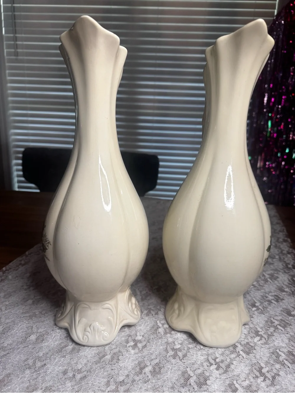 Cream Floral Ceramic Decorative Vase Pair